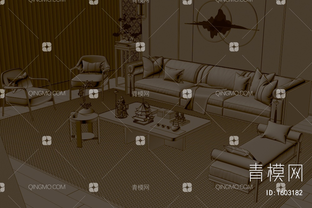 沙发茶几组合3D模型下载【ID:1603182】