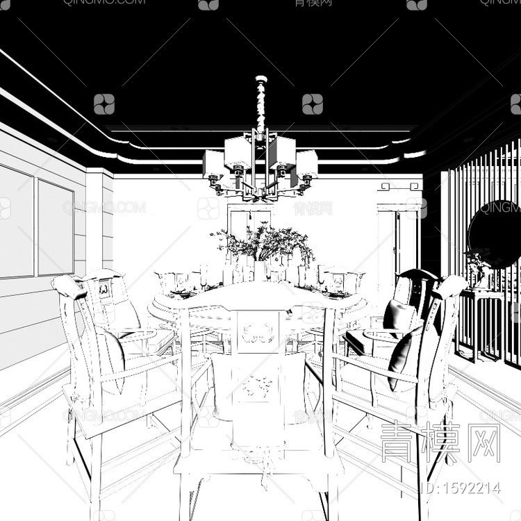 别墅客餐厅 茶室 玄关3D模型下载【ID:1592214】