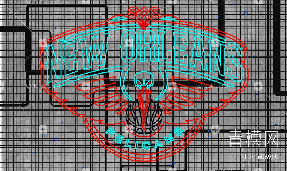 霓虹灯 NBA 鹈鹕队 灯具组合SU模型下载【ID:1606950】