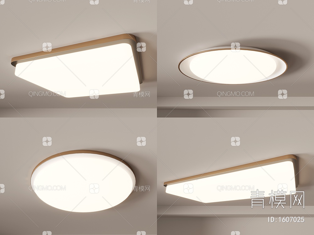 吸顶灯 客厅灯 卧室灯 方形圆形灯具组合3D模型下载【ID:1607025】