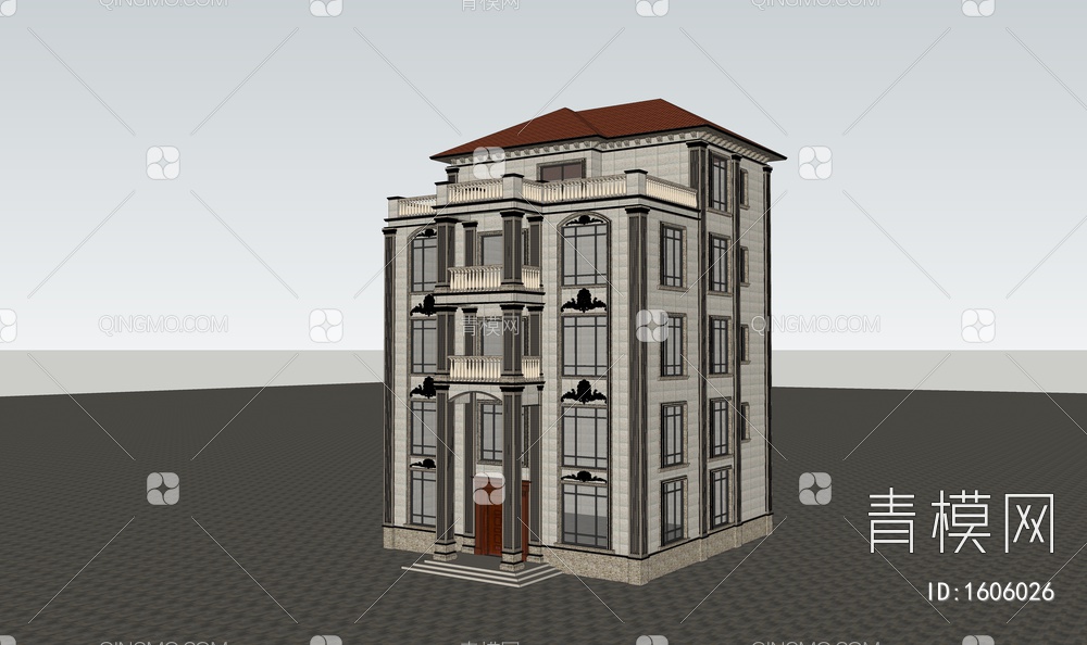 独栋别墅SU模型下载【ID:1606026】