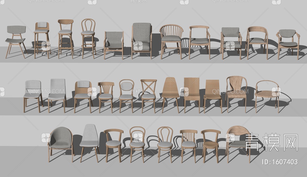 实木椅子 单椅 休闲椅 餐椅 椅子组合 沙发椅子SU模型下载【ID:1607403】