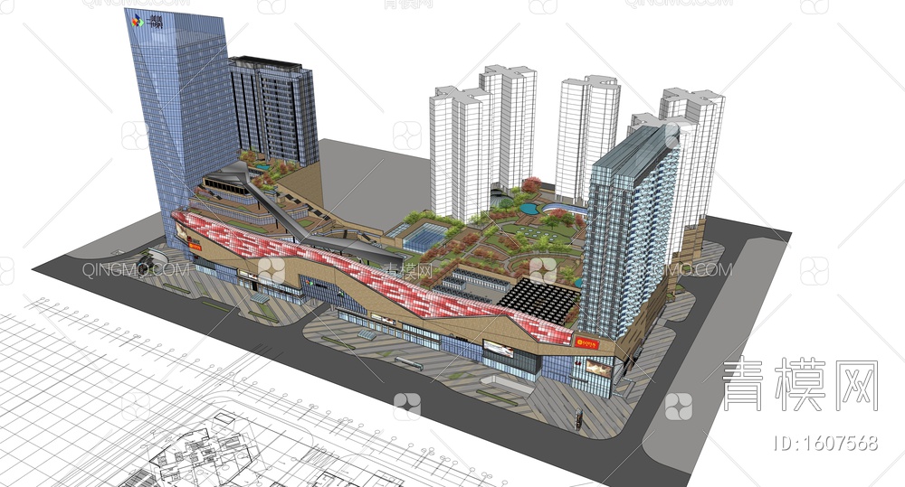 商场 城市综合体  购物中心  商业中心  商业MALL  办公 公寓  酒店SU模型下载【ID:1607568】