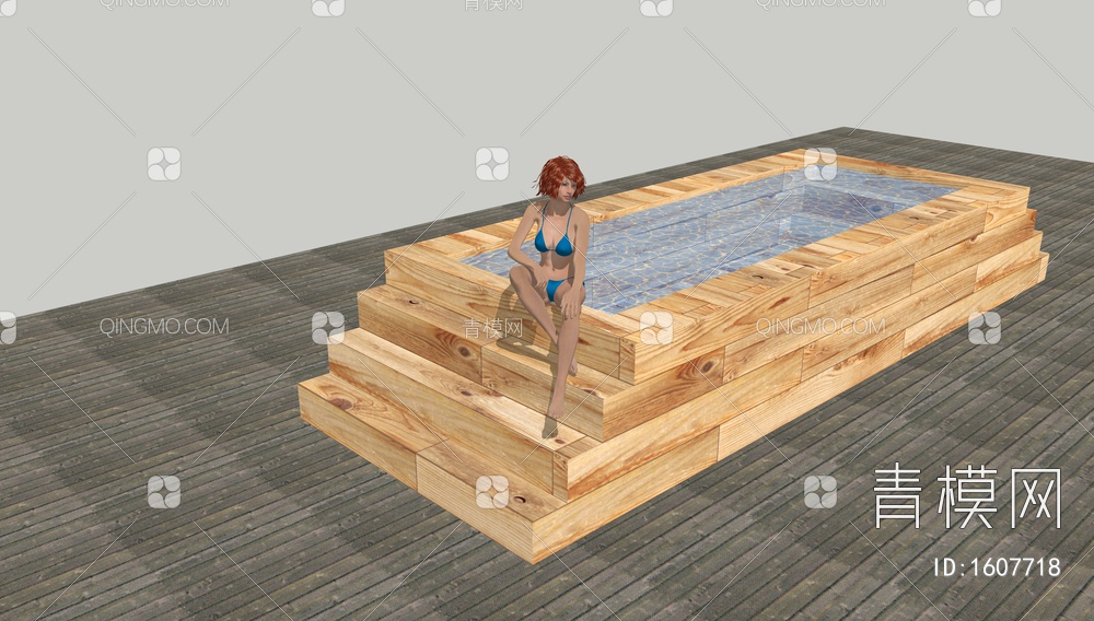 泳池边的女人SU模型下载【ID:1607718】
