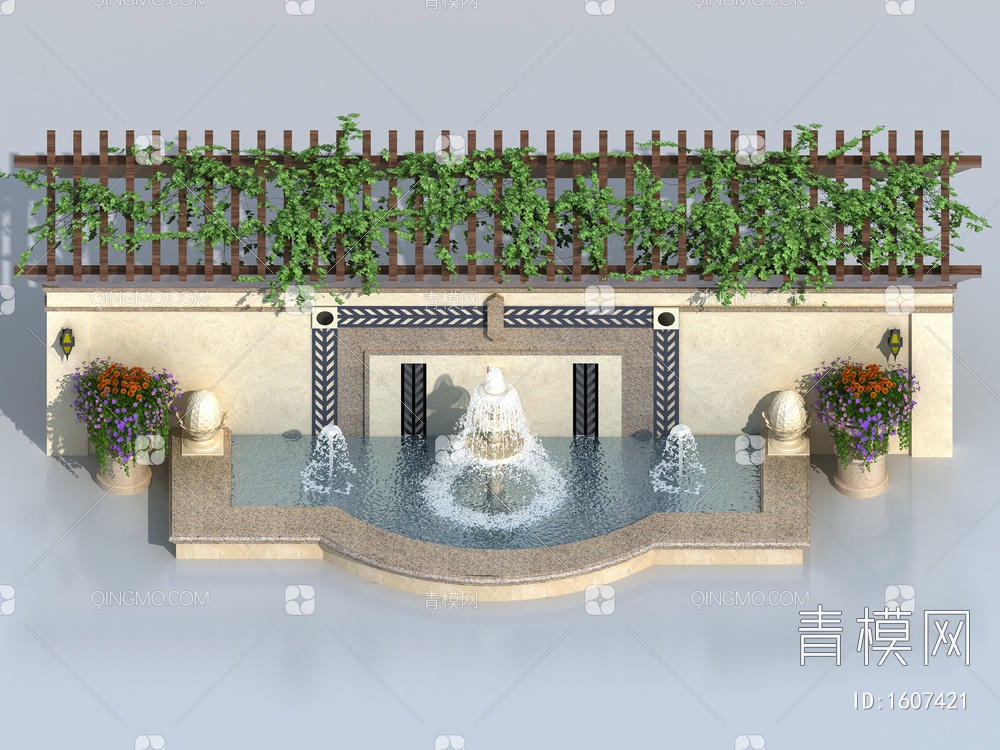 景观墙 水景3D模型下载【ID:1607421】
