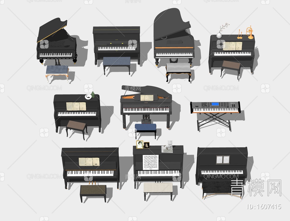 钢琴 钢琴组合 电子琴 乐器 Carod钢琴 电子钢琴SU模型下载【ID:1607415】