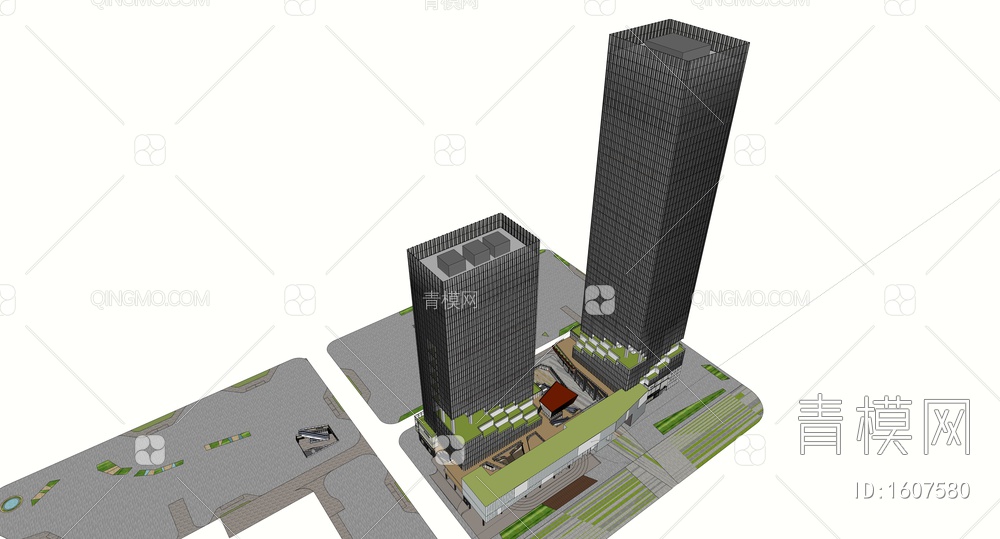超高层办公楼  总部办公  底商 城市综合体  科技园SU模型下载【ID:1607580】