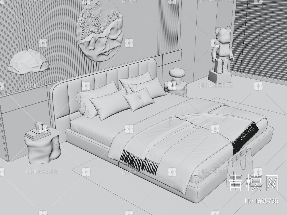 意大利Minotti双人床  床头柜  雕塑  墙饰3D模型下载【ID:1605735】