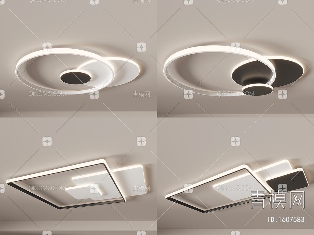 吸顶灯 客厅灯 卧室灯 方形圆形灯具组合3D模型下载【ID:1607583】