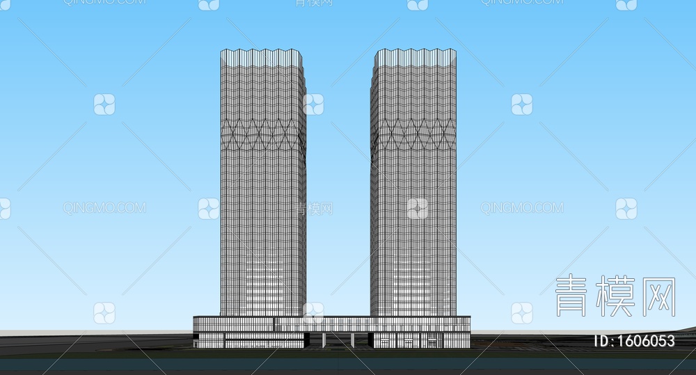 超高层办公楼  双子塔SU模型下载【ID:1606053】
