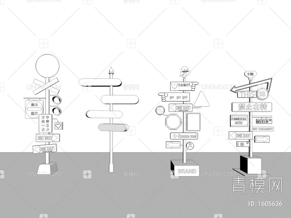 指示牌3D模型下载【ID:1605636】