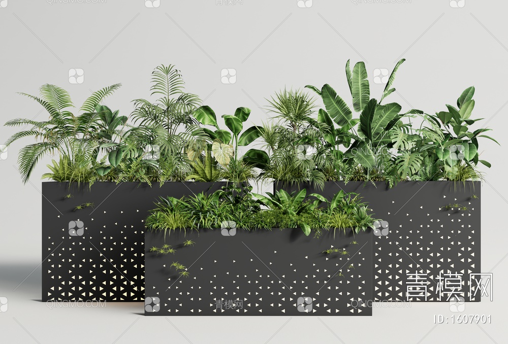 植物盆栽组合 移动花箱 植物花箱 绿植3D模型下载【ID:1607901】