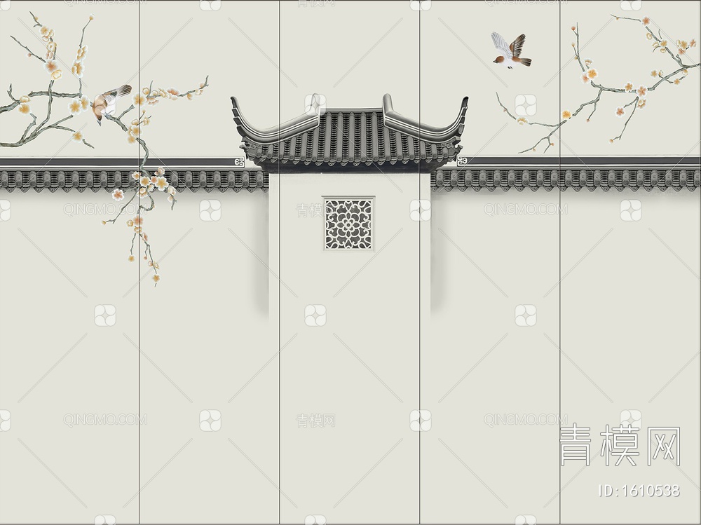 花鸟壁纸，徽派围墙贴图下载【ID:1610538】