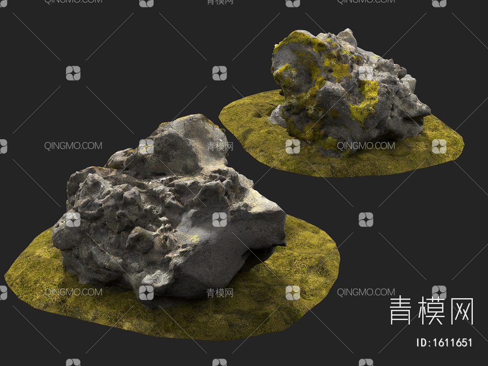 岩石 石头 石块 景观石 苔藓岩石3D模型下载【ID:1611651】