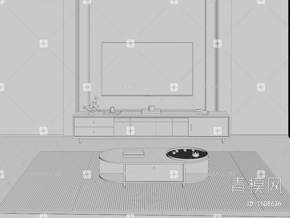 复古电视柜 茶几3D模型下载【ID:1608636】