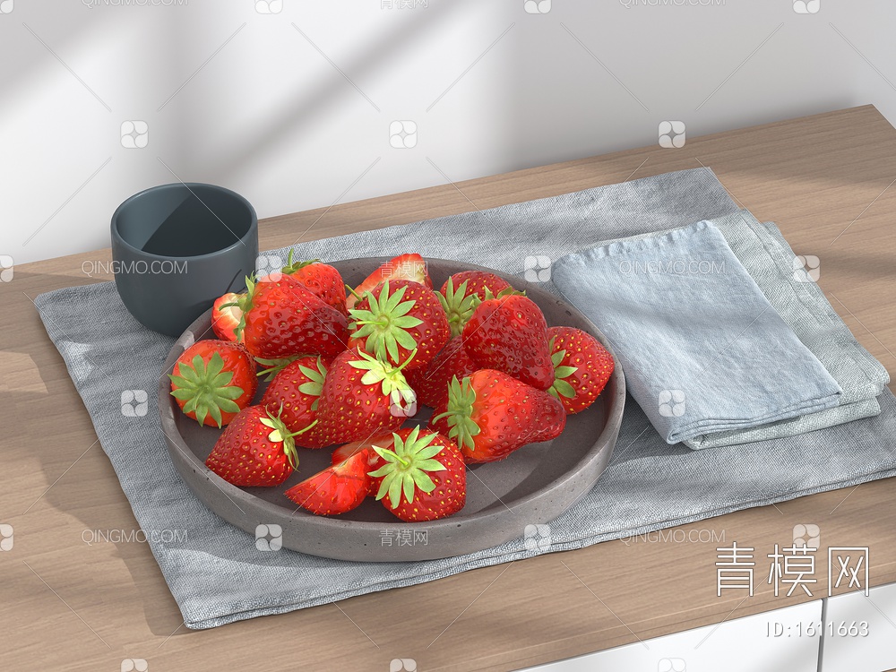 草莓 水果 果盘3D模型下载【ID:1611663】