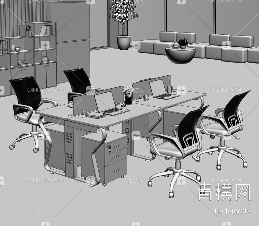 办公桌椅3D模型下载【ID:1606230】
