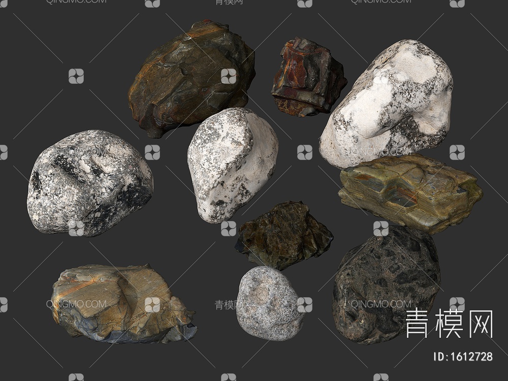 岩石 石头 石块 景观石 海滩岩石3D模型下载【ID:1612728】