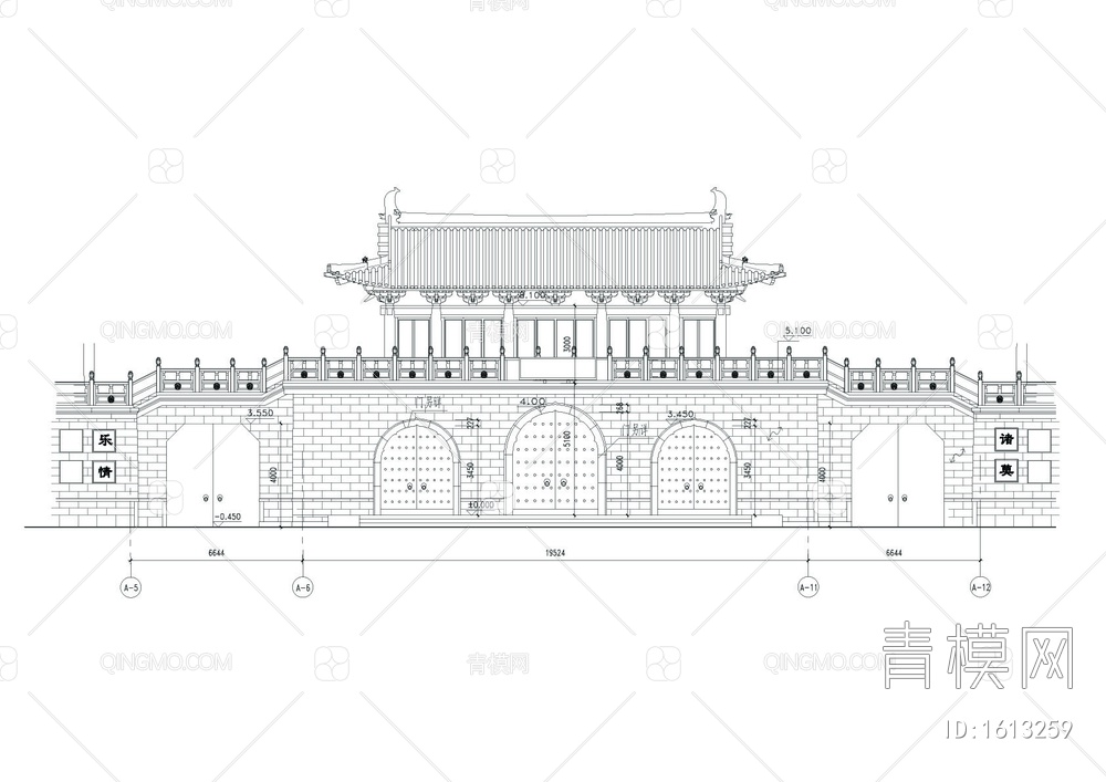 仿古山门建筑cad图【ID:1613259】