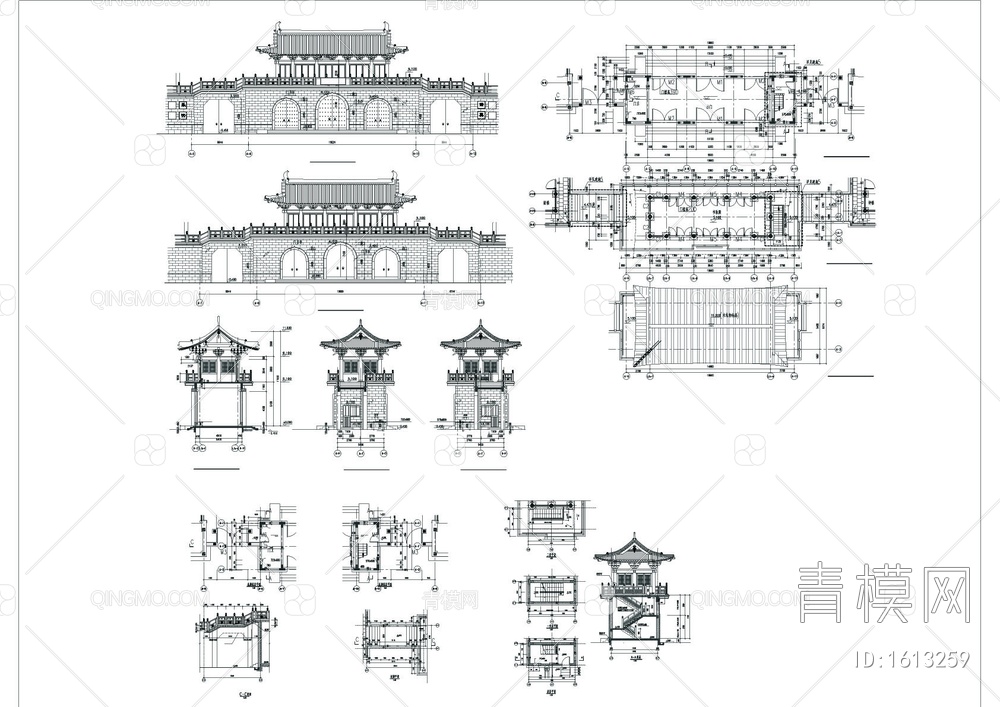 仿古山门建筑cad图【ID:1613259】