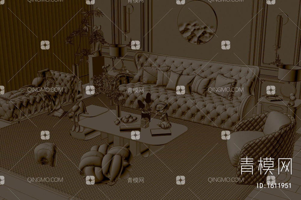沙发茶几组合3D模型下载【ID:1611951】