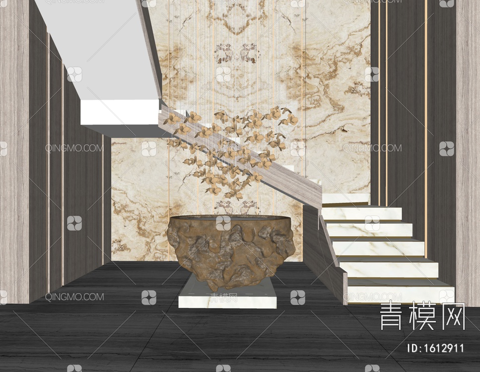 楼梯间  艺术装饰摆件组合SU模型下载【ID:1612911】