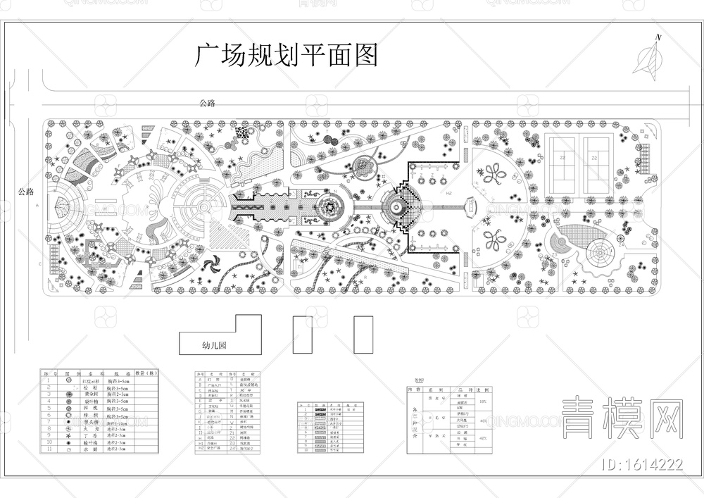 广场规划平面图、礼花灯、音乐喷泉音响布置图【ID:1614222】
