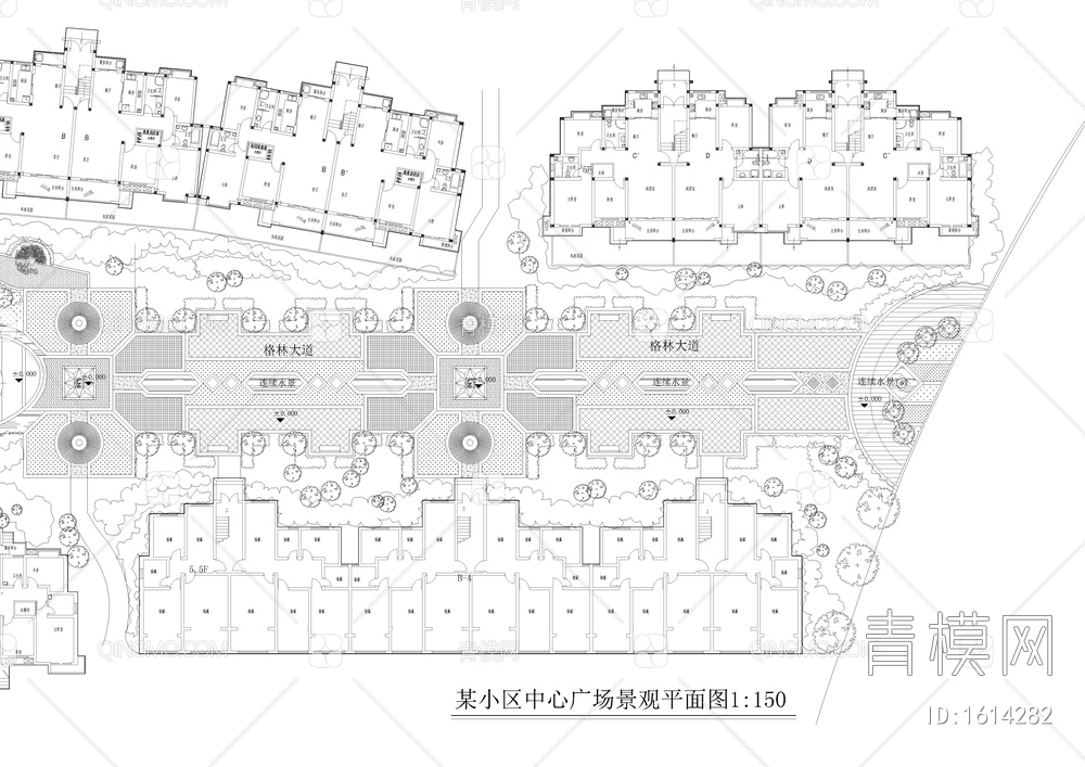 小区中心广场景观平面图【ID:1614282】