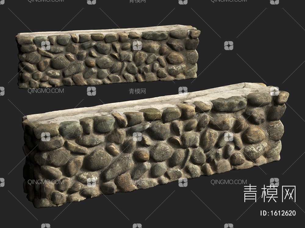 石头墙 围墙3D模型下载【ID:1612620】