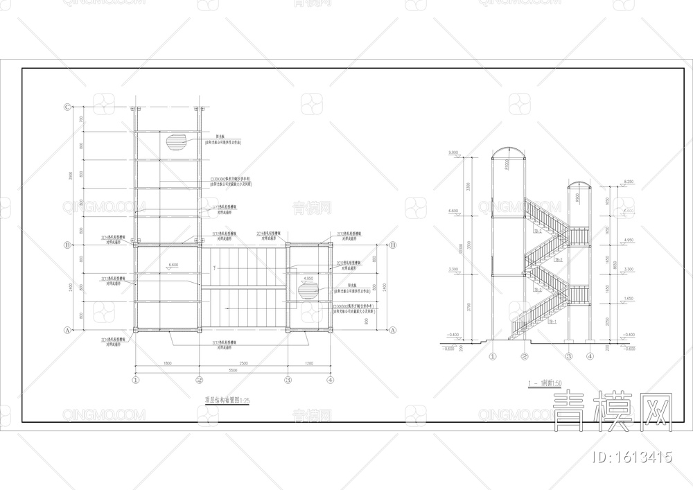钢结构走廊楼梯建筑结构详图【ID:1613415】