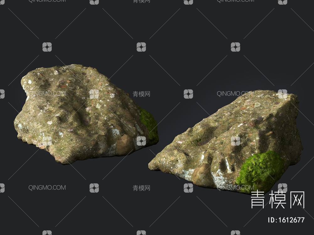 岩石 石头 石块 景观石 苔藓岩石3D模型下载【ID:1612677】