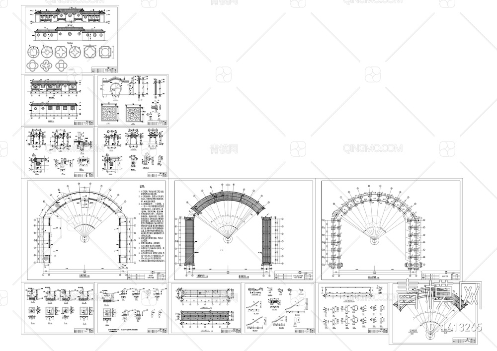 仿古长廊建筑CAD详图【ID:1613265】