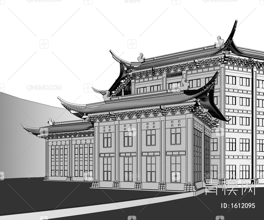 徽式八卦建筑，屋檐，翘角，斗拱3D模型下载【ID:1612095】