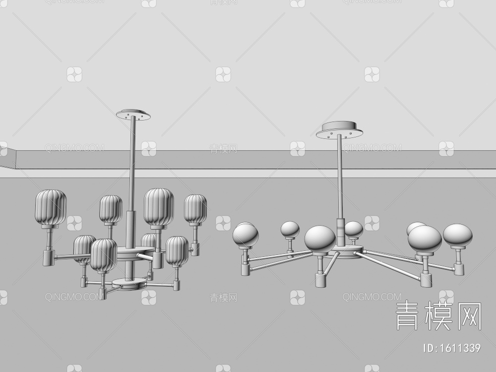 吊灯组合 多头吊灯  餐厅吊灯 个性灯具 吧台吊灯3D模型下载【ID:1611339】