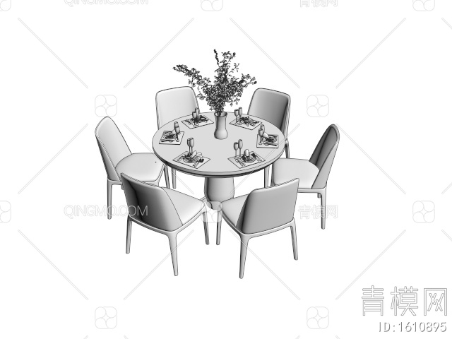 圆形餐桌椅组合3D模型下载【ID:1610895】