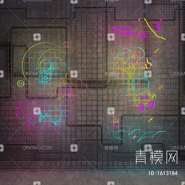 霓虹灯 国潮灯 装饰灯 太空人SU模型下载【ID:1613184】