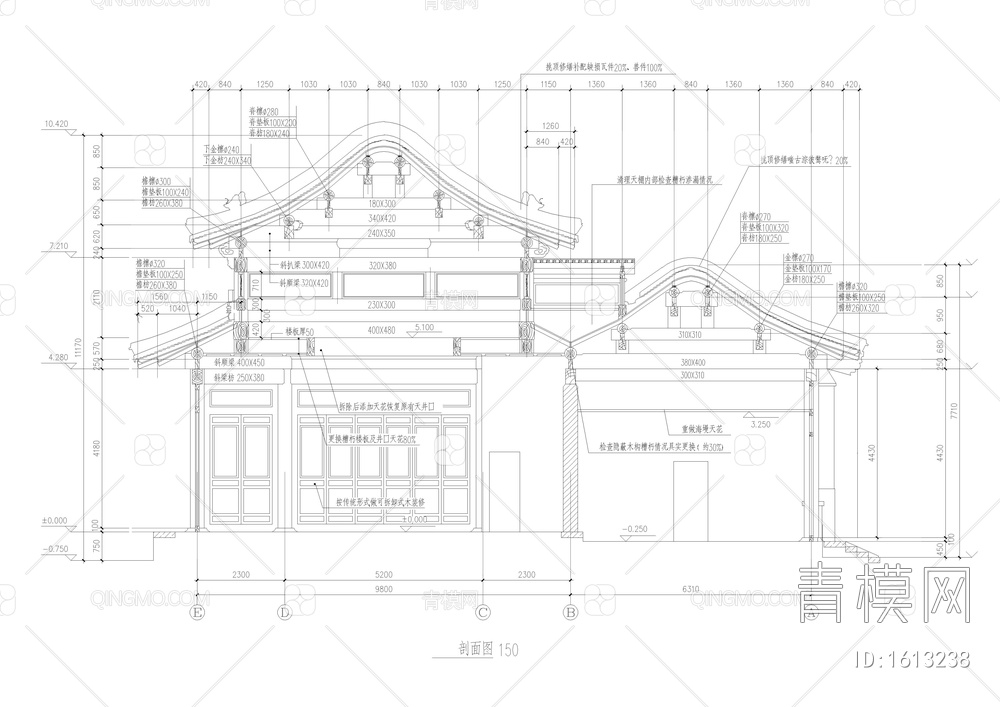 仿古戏楼建筑cad图【ID:1613238】