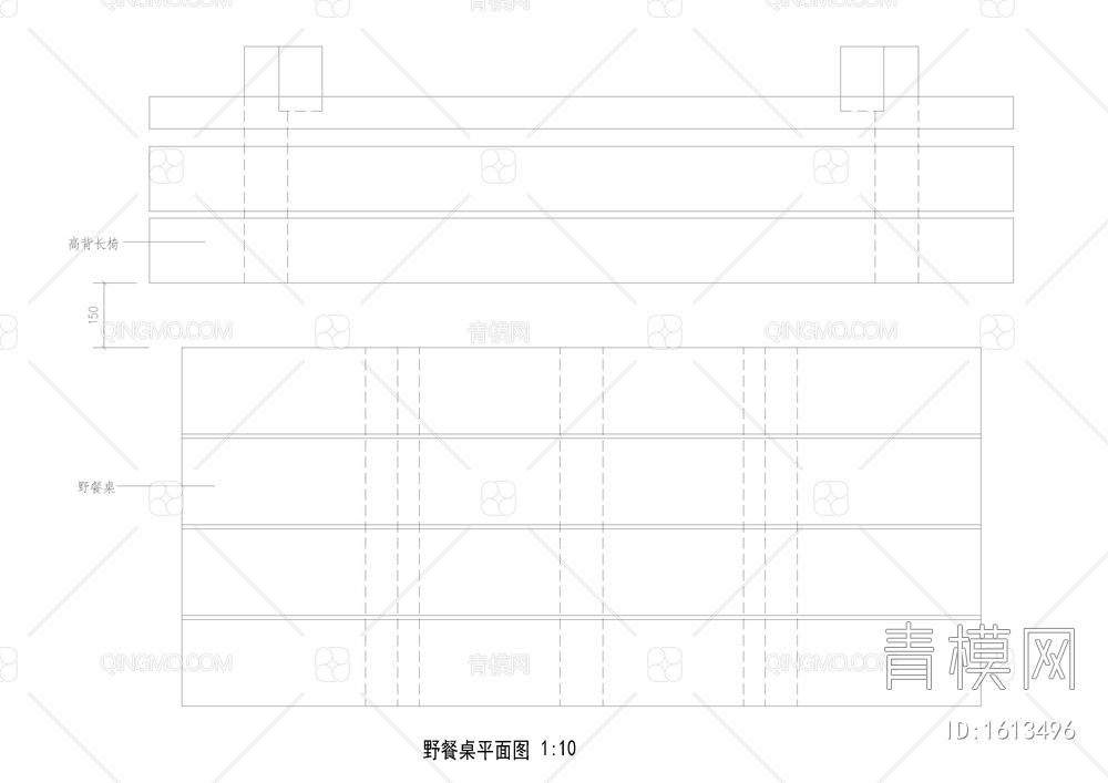 高背长椅野餐桌详图【ID:1613496】