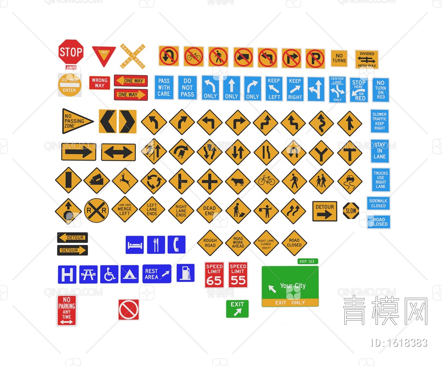 交通标识 路牌标识3D模型下载【ID:1618383】