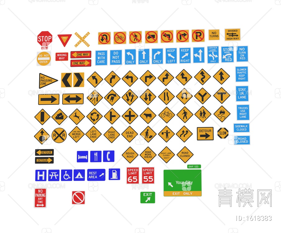 交通标识 路牌标识3D模型下载【ID:1618383】