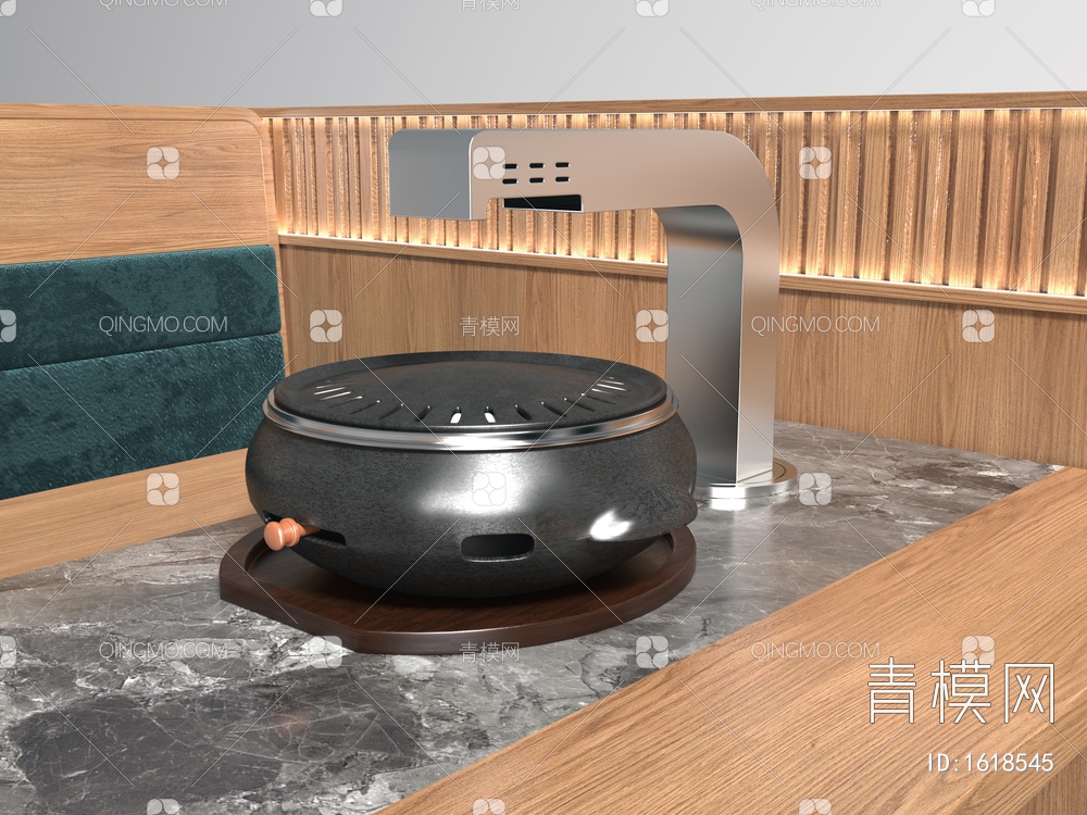 烤肉店卡座桌椅   无烟炉   弯头烟管3D模型下载【ID:1618545】
