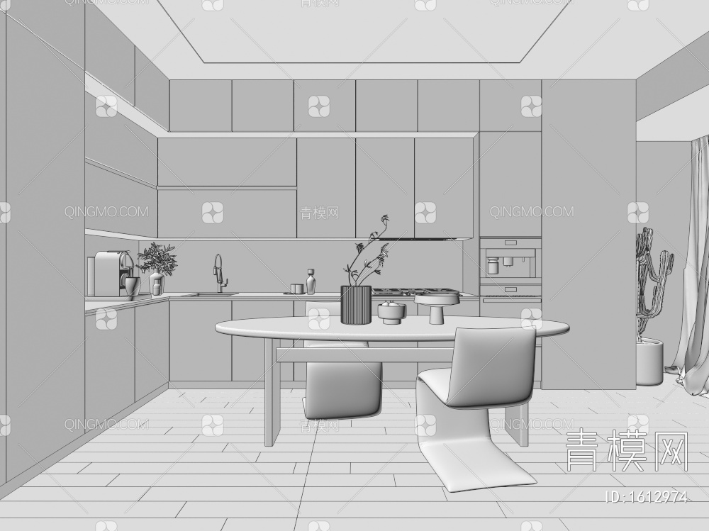 开放式厨房，餐厅3D模型下载【ID:1612974】