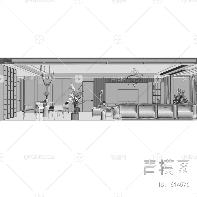 客餐厅 厨房 卫生间 书房3D模型下载【ID:1614576】
