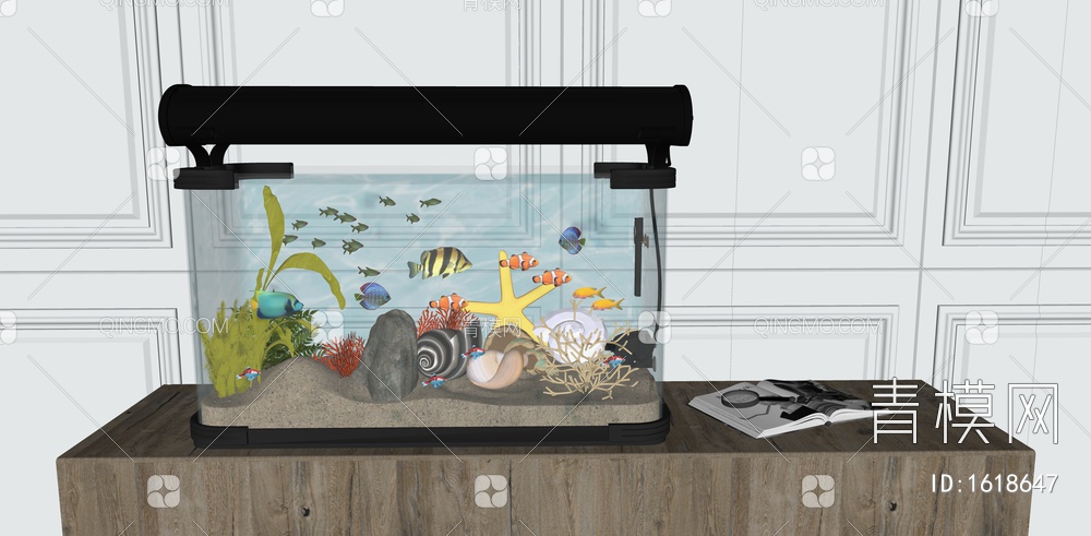 玻璃鱼缸 水族馆 草缸 水族缸 水草 热带鱼 观赏鱼SU模型下载【ID:1618647】