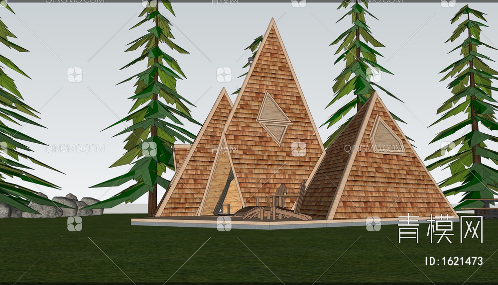 丛林中的三角木屋SU模型下载【ID:1621473】