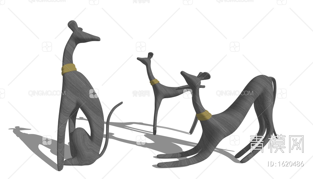 鹿雕塑鹿群雕塑SU模型下载【ID:1620486】