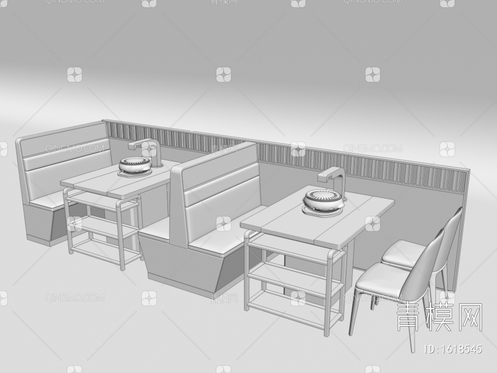 烤肉店卡座桌椅   无烟炉   弯头烟管3D模型下载【ID:1618545】