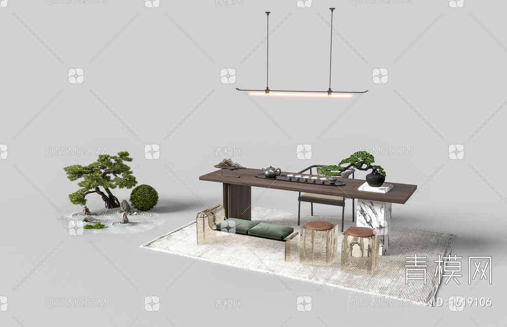 茶台桌椅组合 景观小品3D模型下载【ID:1619106】