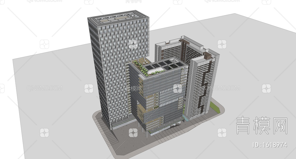 超高层办公楼  公寓  酒店  企业办公 总部办公SU模型下载【ID:1618974】