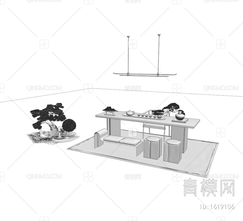 茶台桌椅组合 景观小品3D模型下载【ID:1619106】